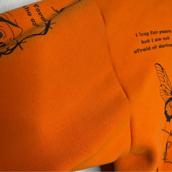 MENS NEON ORANGE UNUSUAL ORIGINAL GRIMM REAPER BARB WIRE SKULL GOTH HOODIE SZ L - Picture 8 of 9